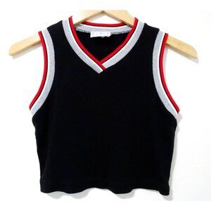 S/M Vtg 90s Y2K Black Striped Ribbed Skater Punk Cyber Club Rave Crop Tank Top